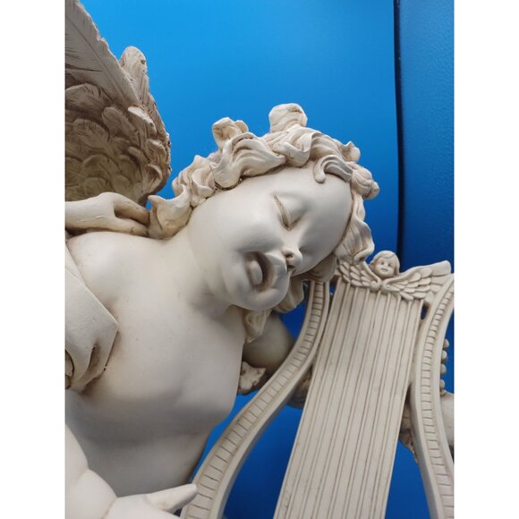 Vintage 20" Design Toscano Italian Baroque Victorian Cherub Angel w/ Harp Statue - Picture 4 of 12
